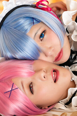 Two sexy Japanese girls Aya Komatsu & Nagi Tsukino suck cock together and swap cum mouth to mouth
