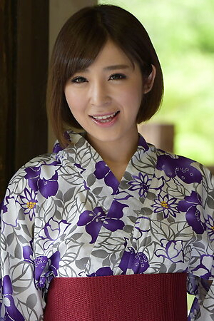 Cute Runa Hagawa opens her kimono and shows her small tits