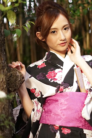 Kimono lady Reon Otowa spends time outdoor