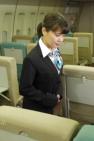 Flight attendant Haruka Miura sucks her passenger